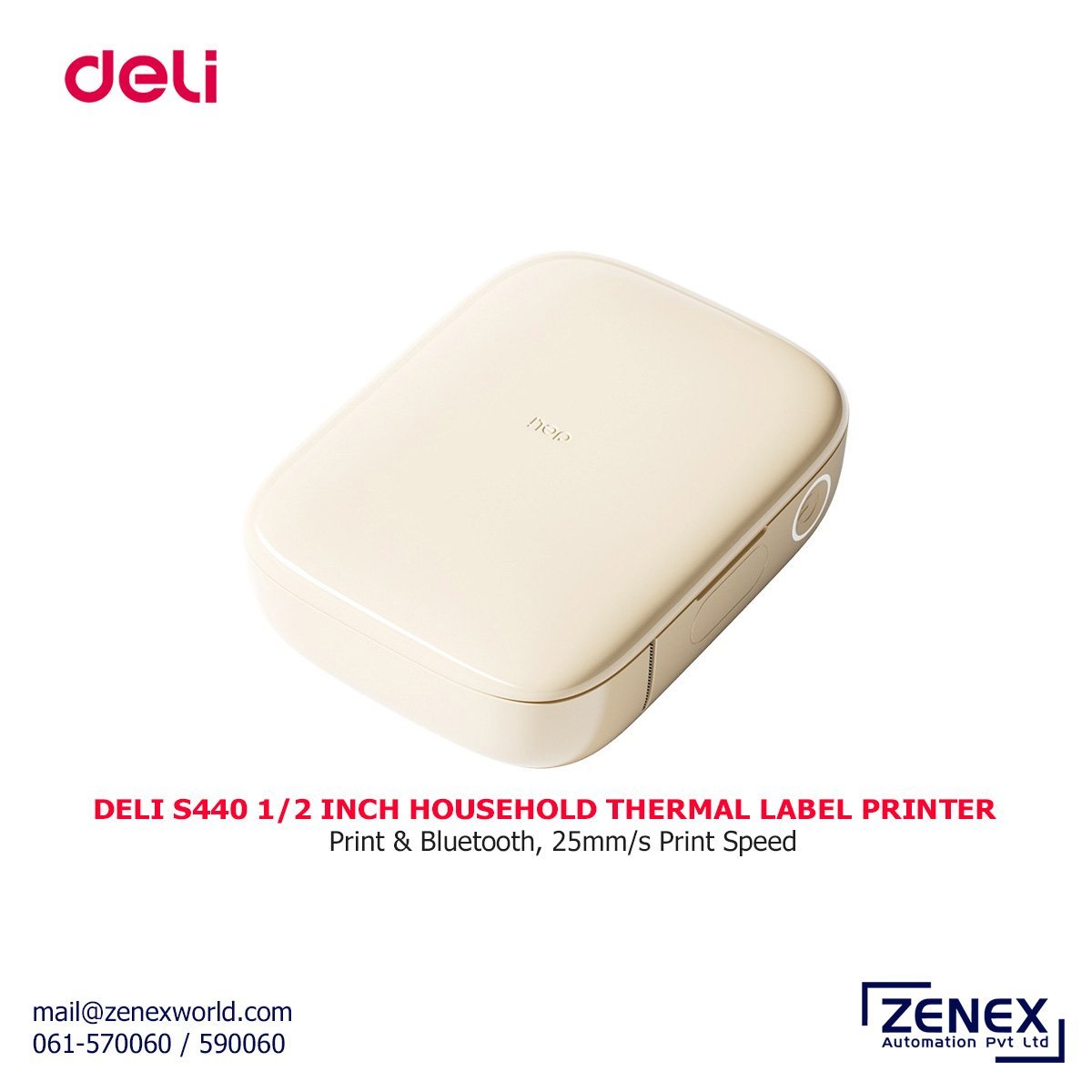 Zenex-Deli-S440_1.jpg DELI S440 1/2 INCH HOUSEHOLD THERMAL LABEL PRINTER - Image 1