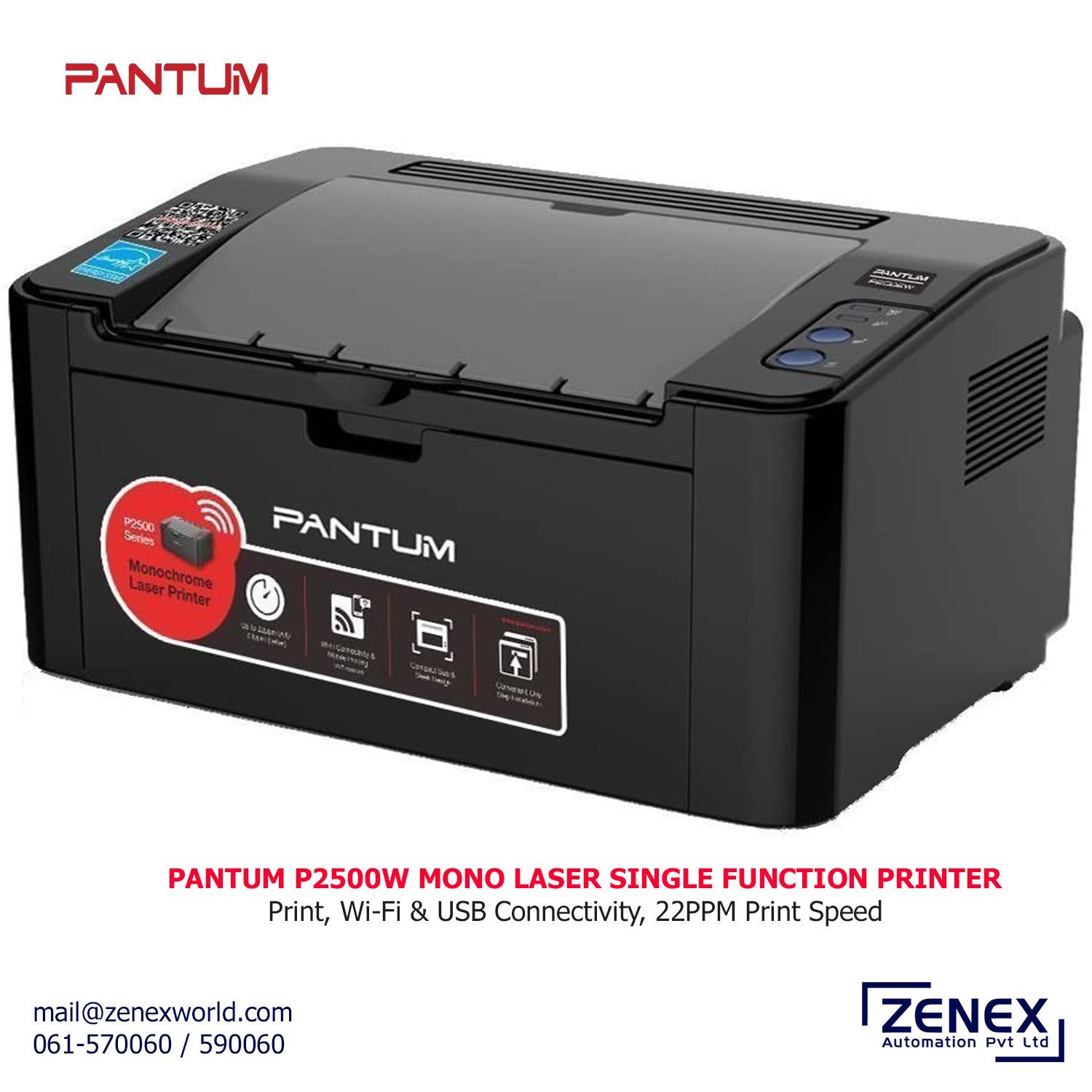 Zenex-Pantum-P2500W_1-1.jpg PANTUM MONO LASER SINGLE FUNCTION PRINTER (P2500W) - Image 1