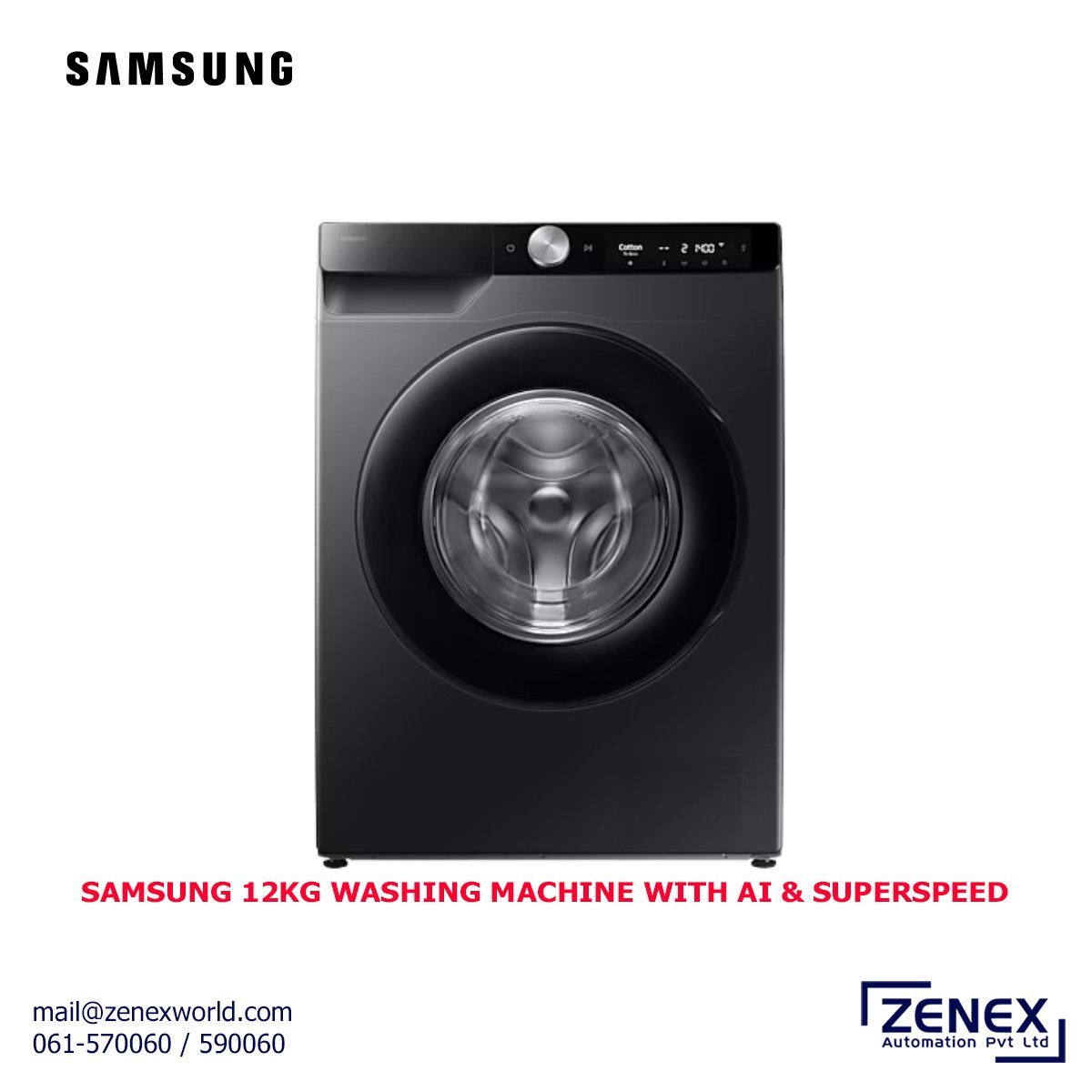 Zenex-Samsung-12kg-Washing-Machine-With-AISuperspeed_1.jpg SAMSUNG 12KG FRONT LOAD WASHING MACHINE WITH AI & SUPERSPEED - Image 1