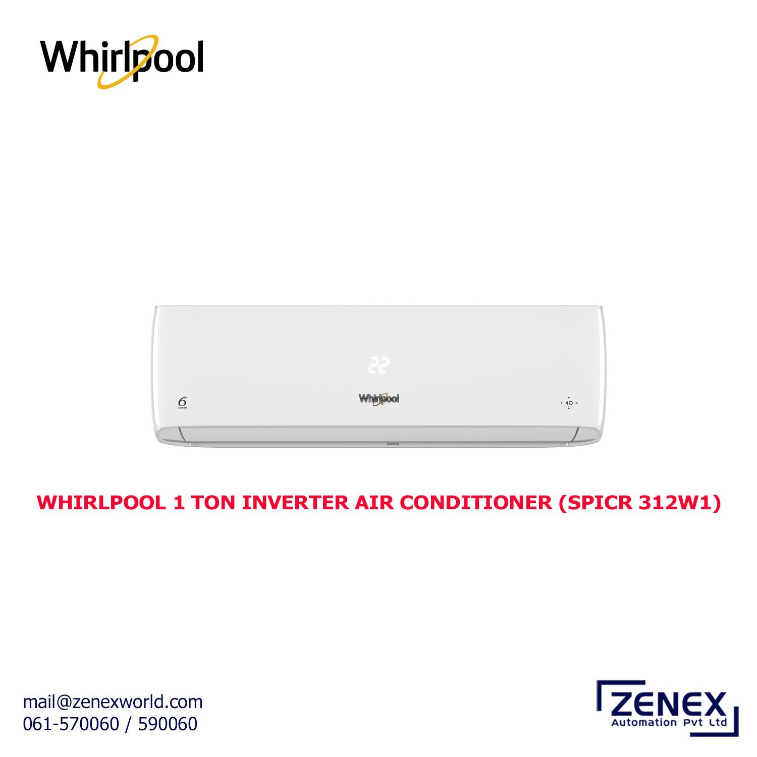 Zenex-Whirlpool-1-Ton-Inverter-Air-Conditioner_1.jpg WHIRLPOOL 1 TON INVERTER AIR CONDITIONER (SPICR 312W1) - Image 1