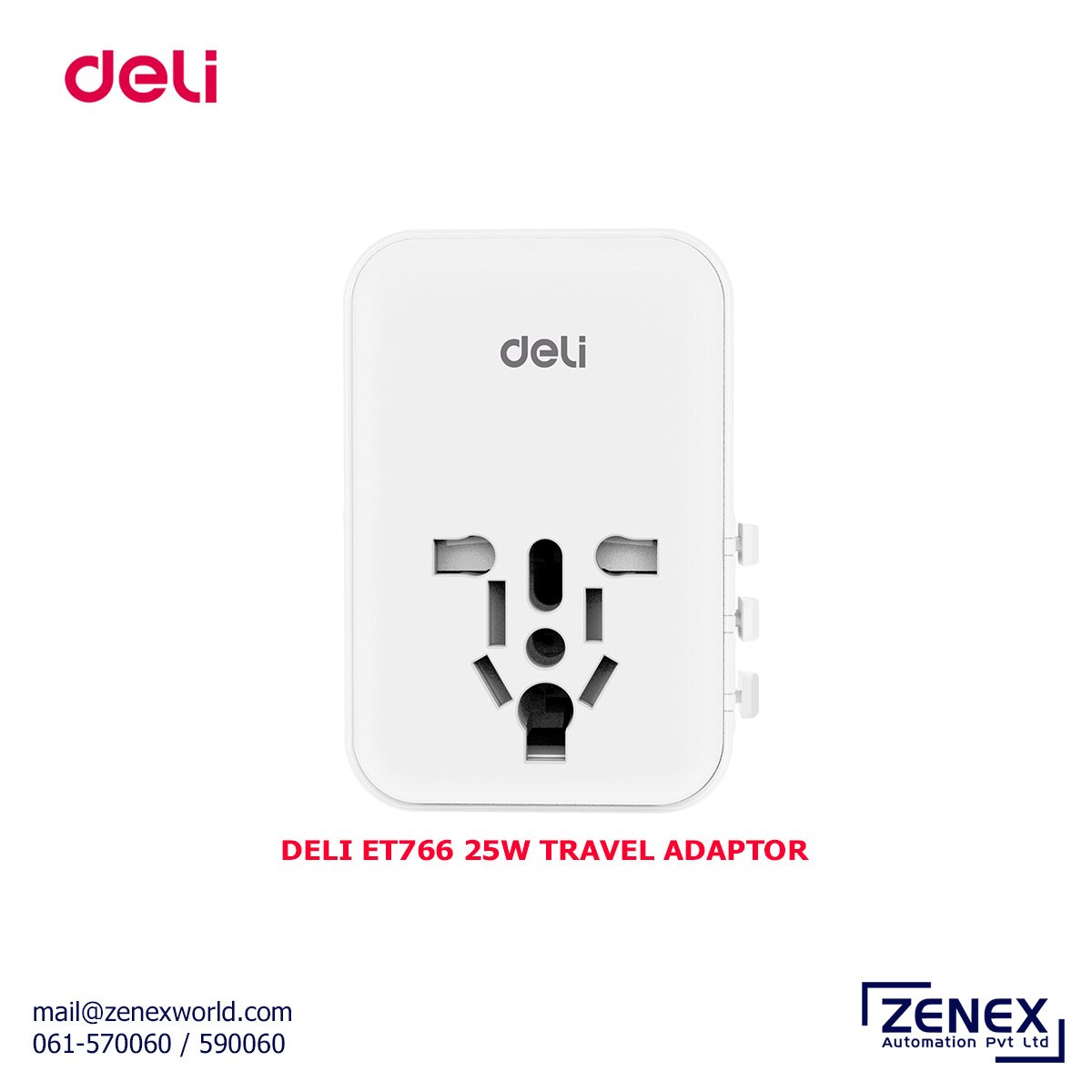 Zenex-Deli-ET766-25W-Travel-Adaptor_1 DELI ET766 25W TRAVEL ADAPTOR - Image 1