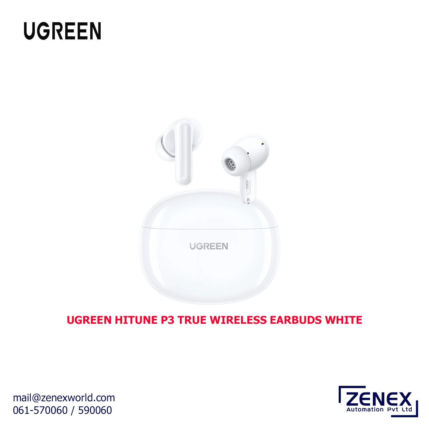 Zenex-Ugreen-Wireless-Earbuds-White_1-1.jpg UGREEN Hi Tune P3 WIRELESS EARBUDS WHITE - Image 1